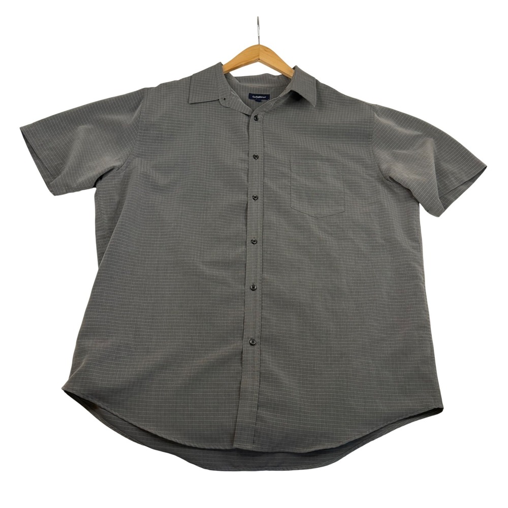 Croft & Barrow Mens XL Short Sleeve Button Down Shirt Gray Grid Pattern RN73277